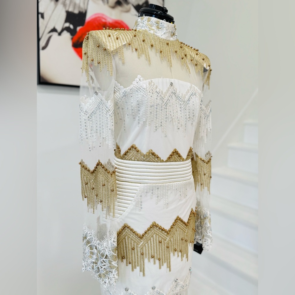 Zhivago Signature Chrysler Studded & Embroidered Gown - Moet White Maxi Dress - Picture 6 of 13